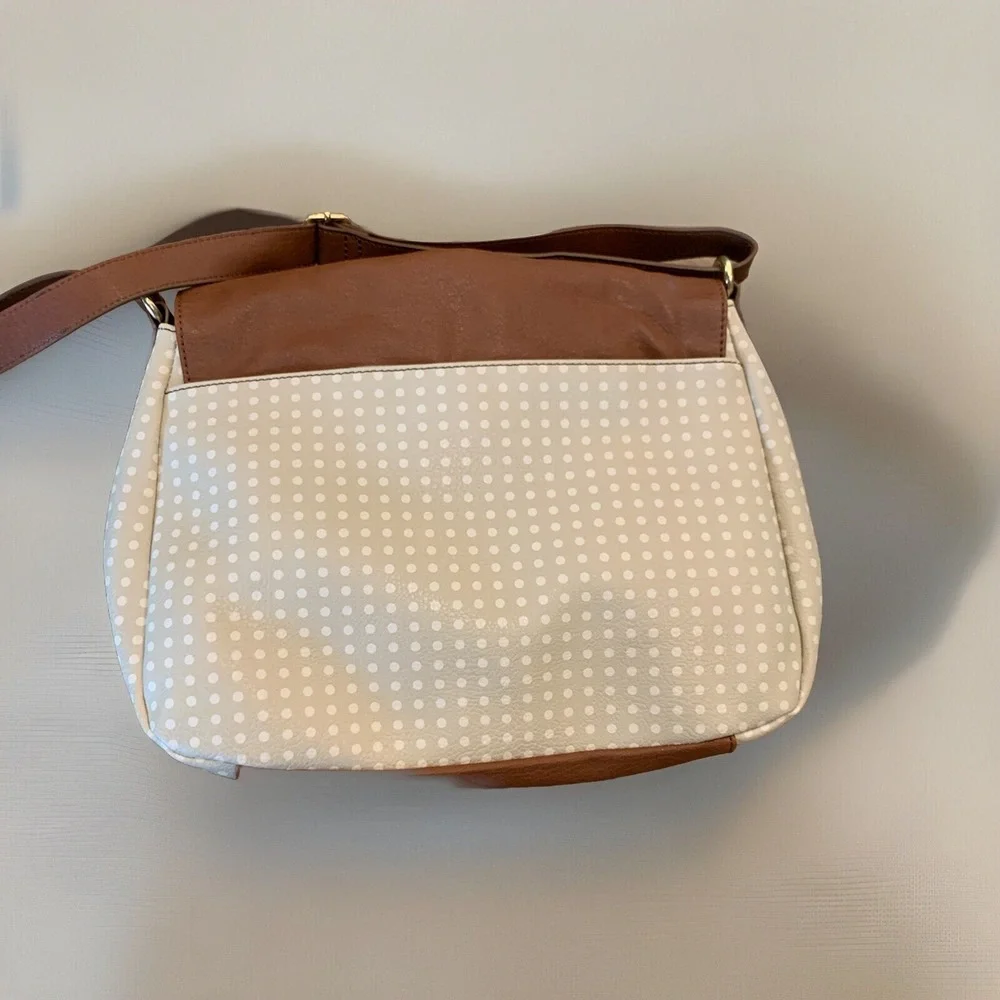 Relic Crossbody Bag Womens Medium Brown Cream‎ Polka Dot Faux Leather Messenger